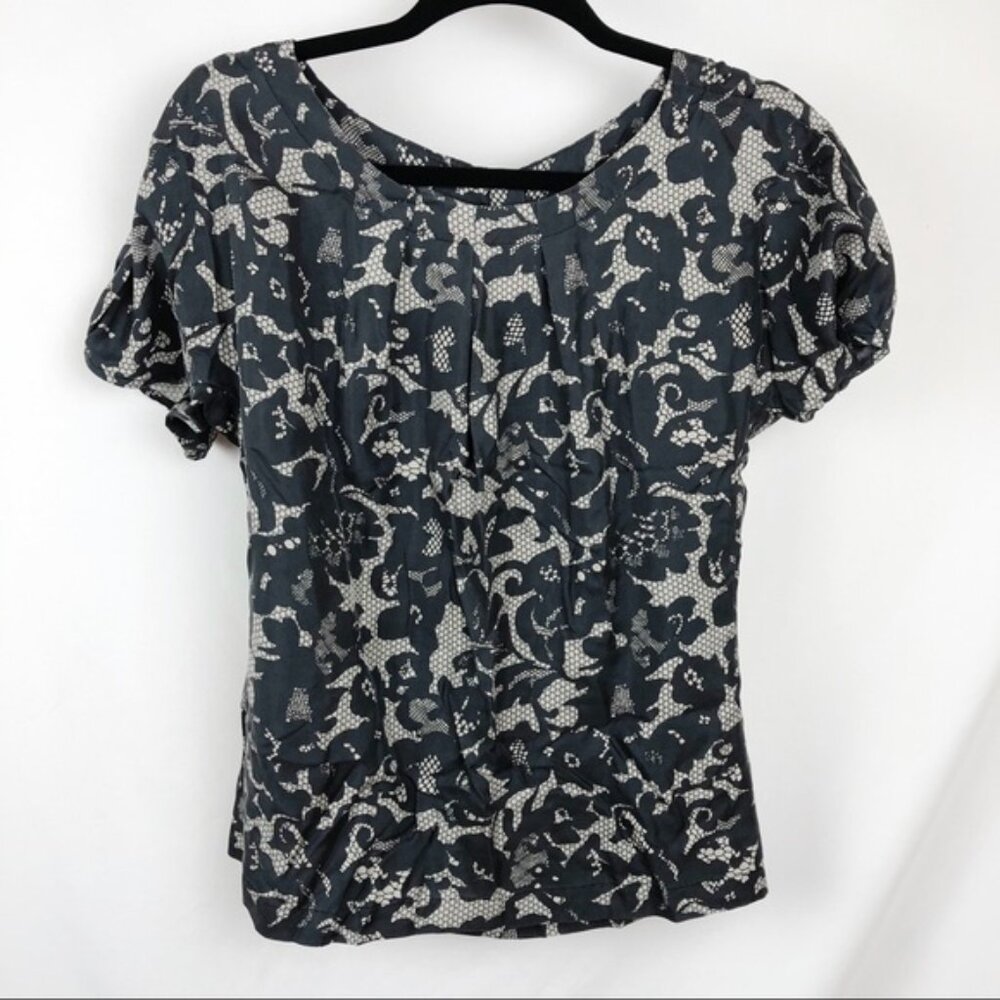 Banana Republic 100% Silk Black/Tan Career Blouse